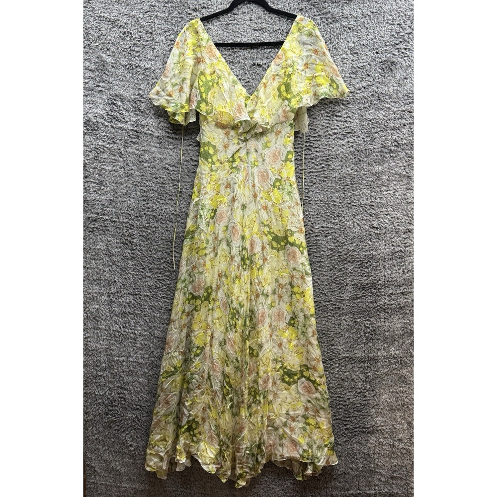 ISOLDA Green Mariana Floral Print Maxi Ruffle Sleeveless V-Neck Dress Size‎ 38